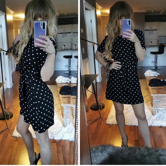 George Dresses & Skirts - 2/$25 💐 Black & white polka dot day dress NWT